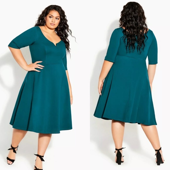 City Chic Dresses & Skirts - City Chic Cute Girl Elbow Sleeve Sweatheart Teal Dress Size XS/14
